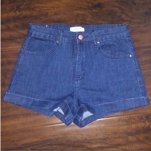 Blue Denim Shorts with rose gold button